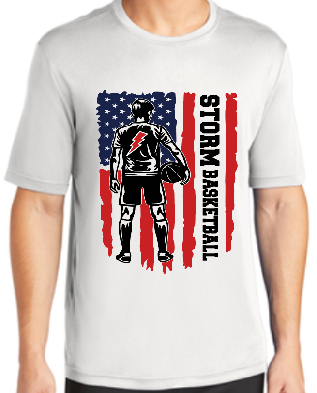 American Flag Storm Basketball Tee, Long Sleeve Tee, Or Hoodie.