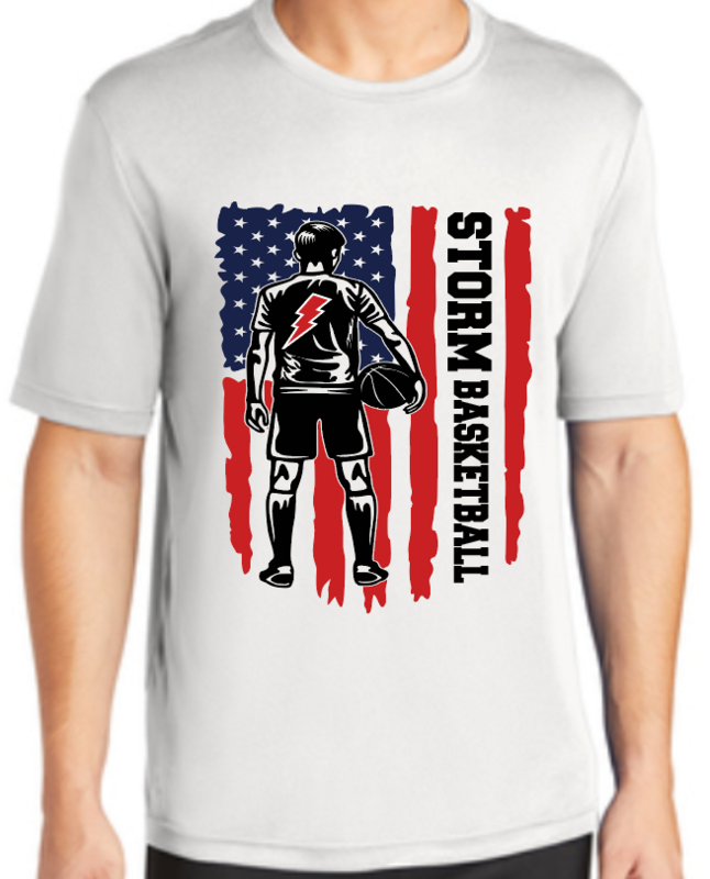 American Flag Storm Basketball Tee, Long Sleeve Tee, Or Hoodie.