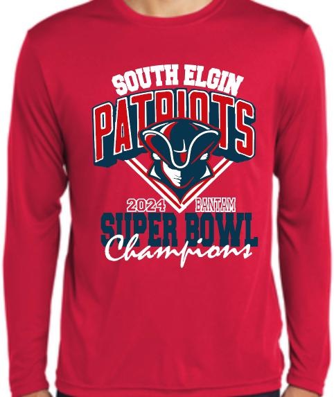 South Elgin Patriots Super Bowl Champ Long Sleeve Tee, Crewneck Sweatshirt, Hoodie. Full Rosters On All Backs