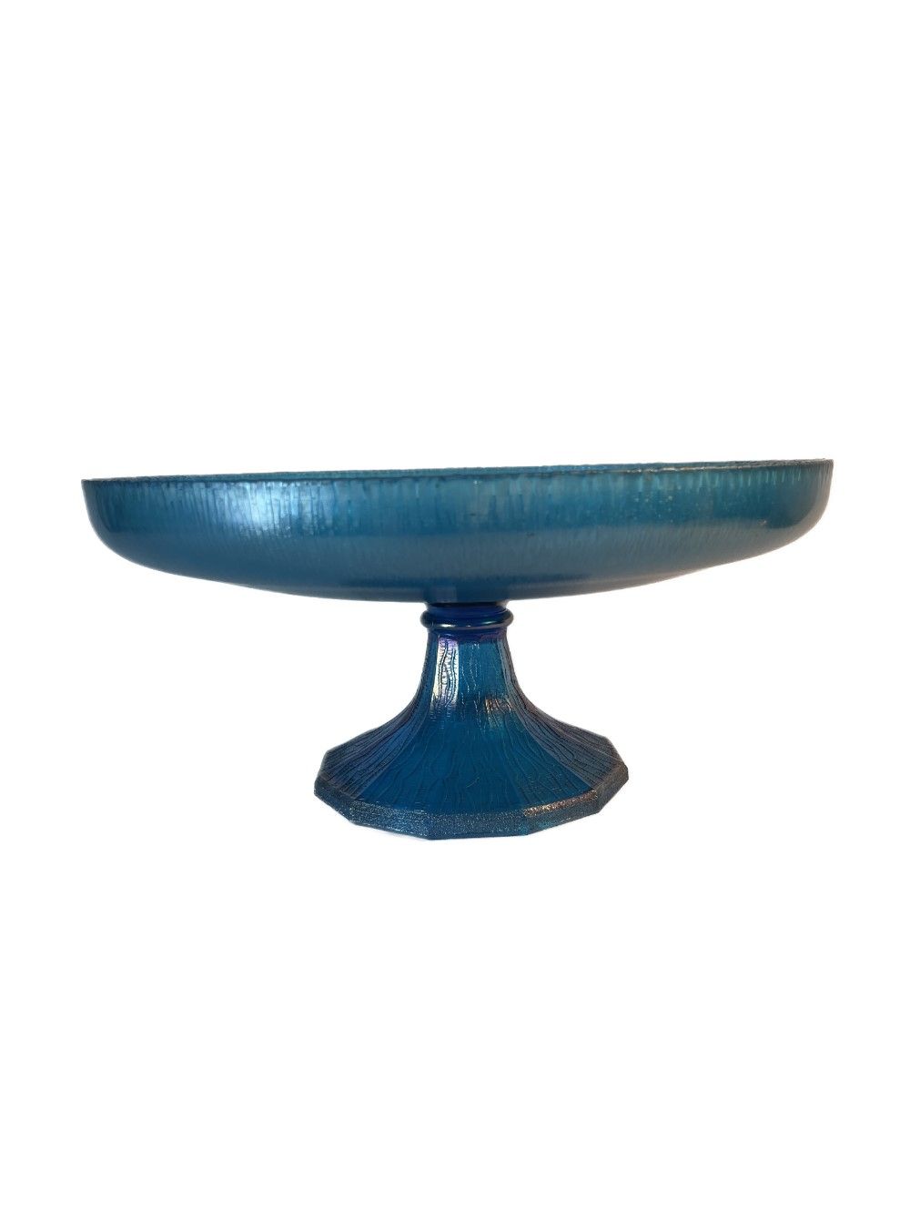 Teal Blue Stretch Glass Footed Compote