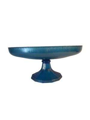 Teal Blue Stretch Glass Footed Compote