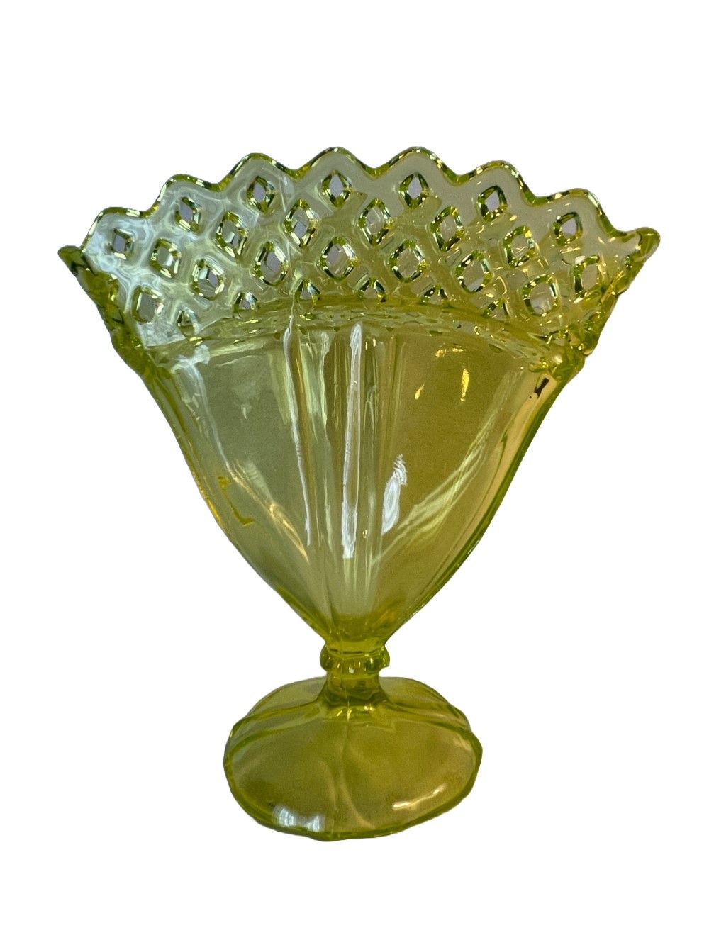 Tiffin Glass Vaseline Fan Vase