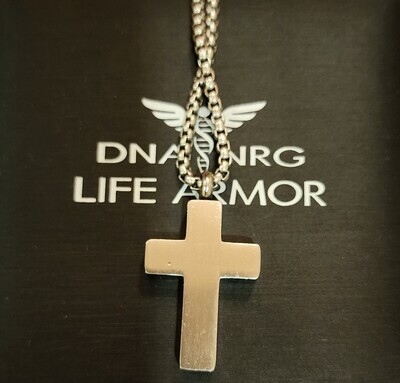 Life Armor Dual Cell Stainless Rose Gold Cross Power Pendant (larger size plus 2 Power Cells)