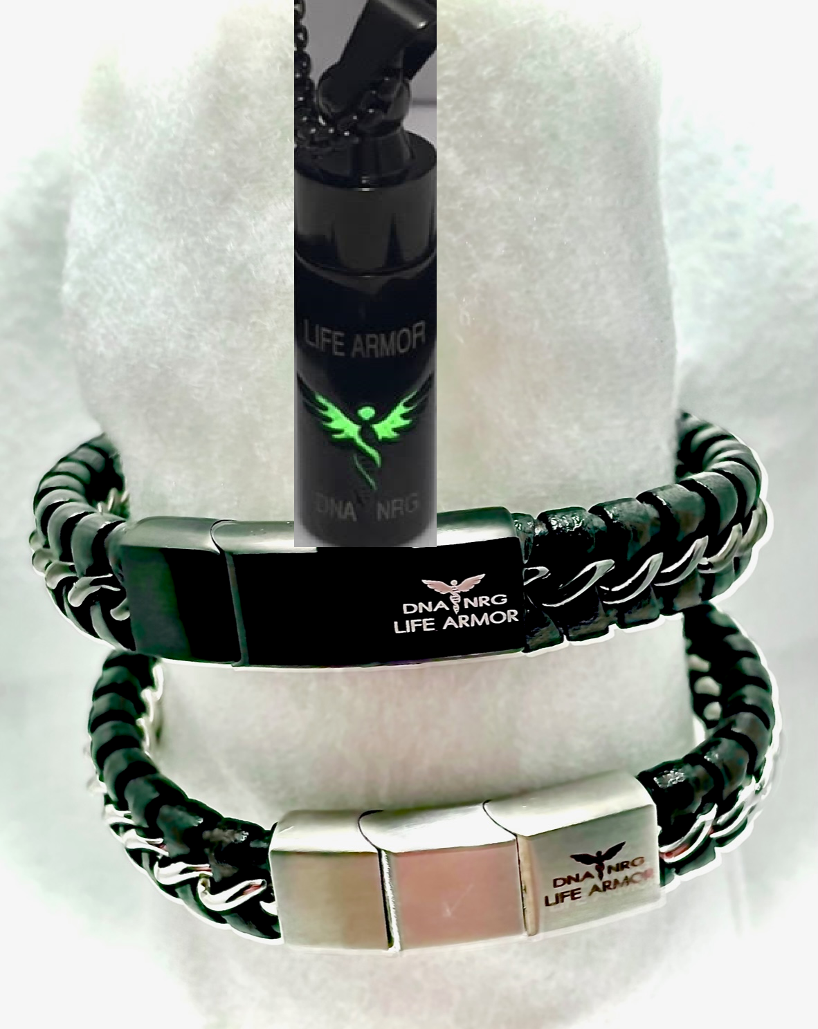 Triangle Power Combo: Two Power Bracelets and Silver or Black Rx Strength Dual Cell Glow Pendant! Great protection and power (Save $200 as combo)