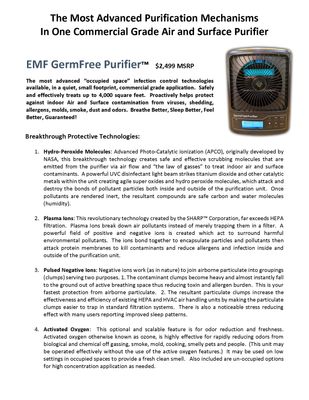 ELIMINATE ADVERSE SYMPTOMS of GERMS, ODORS, STRESS, EMF/5G Purifier Just $2,499 Commercial Grade, Low Maintenance, Money Back Guarantee.