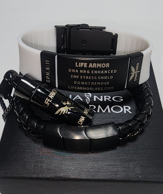 Triangle Power Combo: Two Power Bracelets and Silver or Black Rx Strength Dual Cell Glow Pendant or Double Cell Cross! Great protection and power (Save $200 as combo)