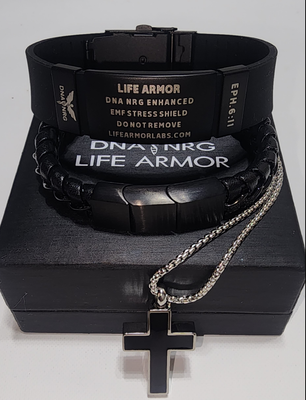 Triangle Power Combo: Two Power Bracelets and Silver or Black Rx Strength Dual Cell Glow Pendant or Double Cell Cross! Great protection and power (Save $200 as combo)