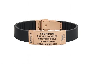 Adjustable Thin Style Elite Silicone and Rose Gold Stainless Engraved Life Armor DNA NRG Bracelet