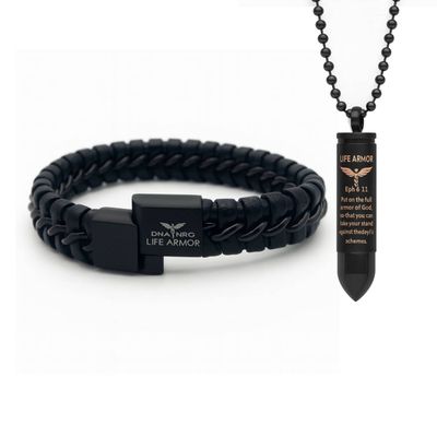 Combo: Black Pendant & Bracelet (Ephesians  6:11 Put on full Armor of God...