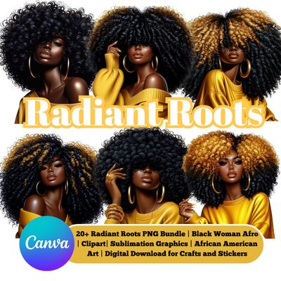 Radiant Roots Black Woman Afro Yellow PNG Bundle