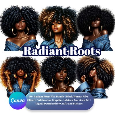 Radiant Roots Black Woman Afro Blue Jean PNG Bundle