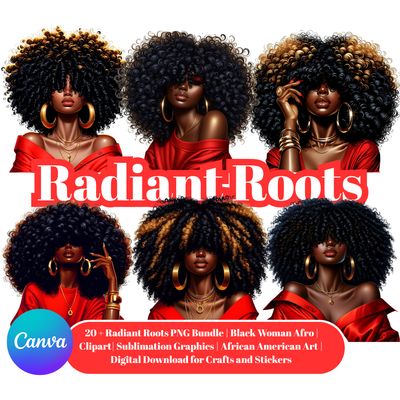 Radiant Roots Black Woman Afro Red PNG Bundle
