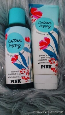 Victoria Secret Pink Cotton Poppy Body 2pc Set Fragrance Mist & Body Lotion.