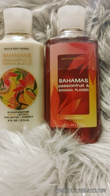 Bath and Body Work Bahamas 2pc Set Passionfruit and Banana Flower Shower Gel & Body Lotion.
