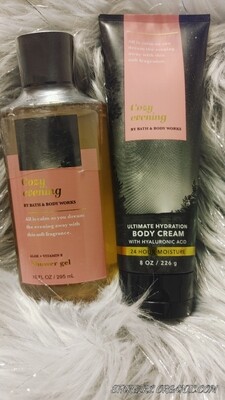 Bath and Body Works 2pc Set Cozy Evening Shower Gel & Body Cream.