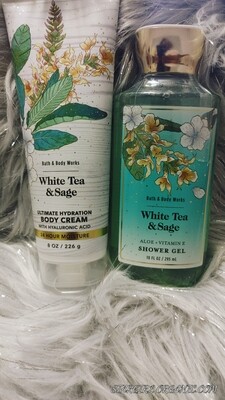 Bath and Body Works 2pc Set White Tea and Sage Body Cream & Shower Gel.