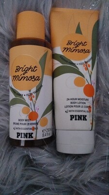 Pink Victoria Secret Bright Mimosa 2pc Set Body Mist and Body Lotion.