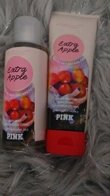 Pink Victoria Secret Extra Apple 2pc Set Body Mist and Body Lotion.