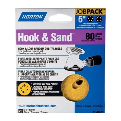 Norton Hook & Sand A250/A290 AO Coarse P80 Grit Paper H&L Vacuum Disc 5"
