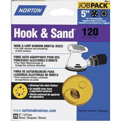 Norton Hook & Sand A290 AO Medium Grit Paper H&L Vacuum Disc 5"