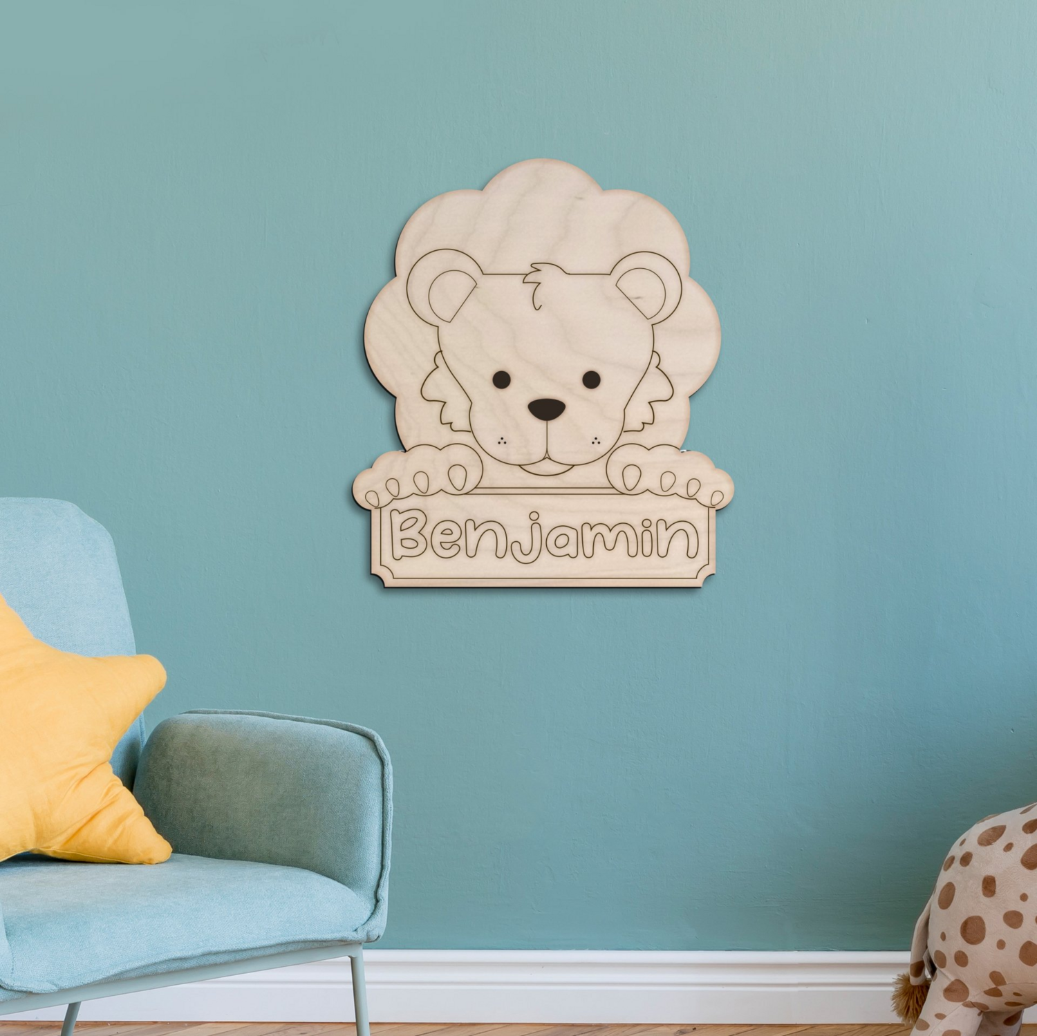Wooden Lion Name Sign 30 x 33 cm