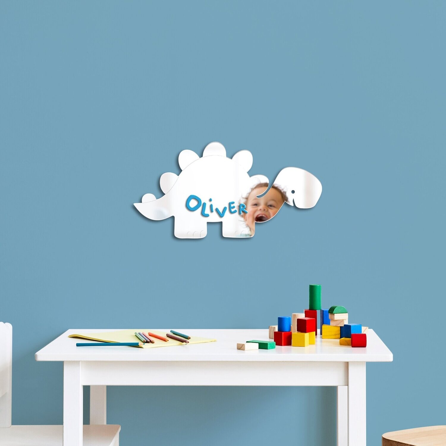 Children's Dinosaur Mirror - Personalised with Child's Name, Colour: Silver Mirror, Size: Standard
