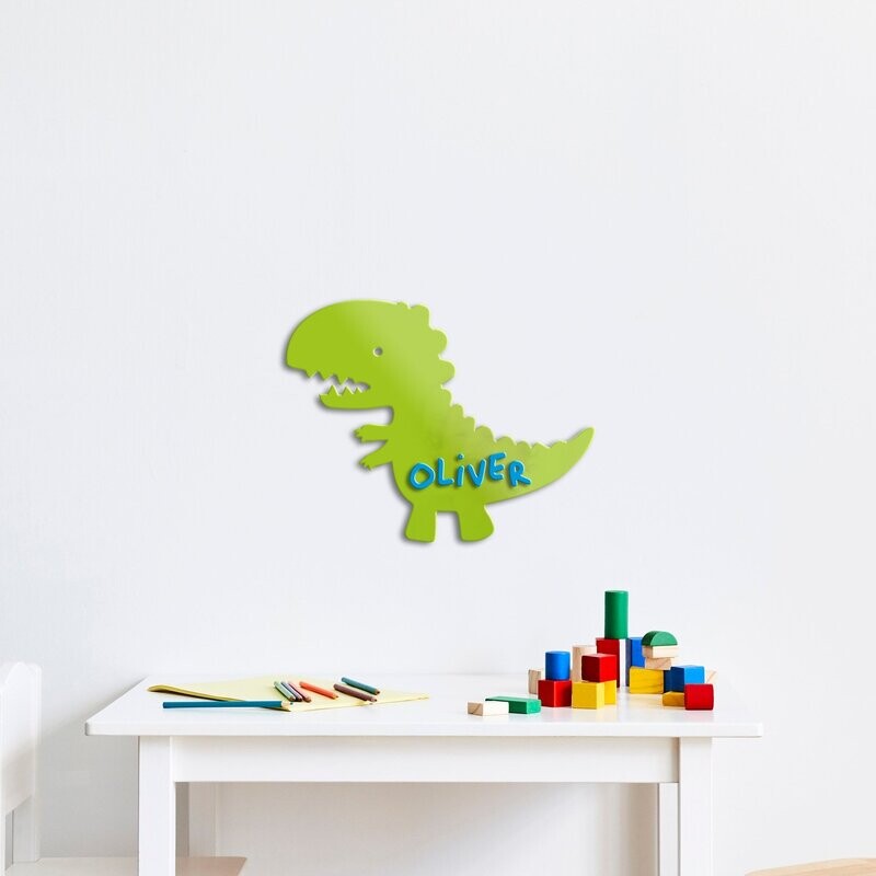 Children's T Rex Dinosaur Wall Art - Personalised with Name, Size: Standard, Colour: Green T Rex