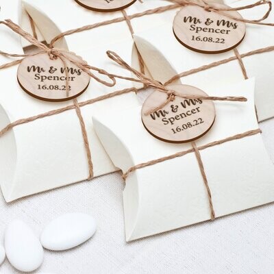 Personalised Round Birch Wood Wedding Favour Tags