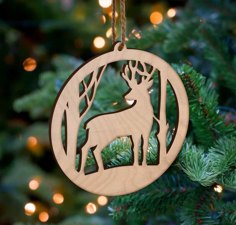 4 Pack Nordic Style Hanging Reindeer Christmas Tree Decorations  - Natural Birch Wood