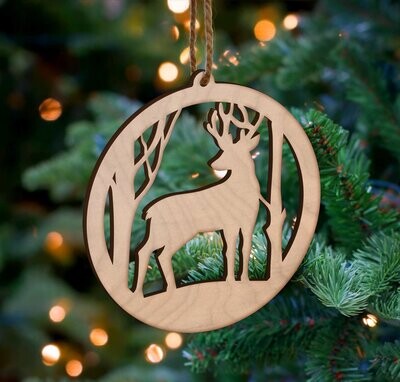 4 Pack Nordic Style Hanging Reindeer Christmas Tree Decorations - Natural Birch Wood