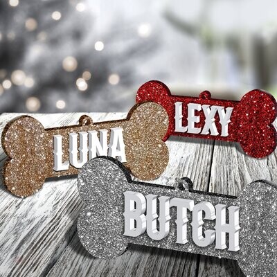 Individual Doggy Personalised Glitter Bone Christmas Tree Decoration Gift