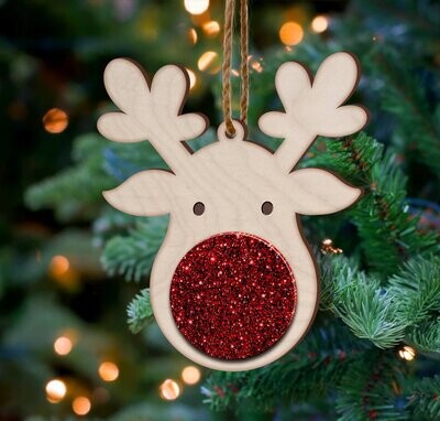 Wooden Rudolph Christmas Tree Decorations with Super Glitter Noses