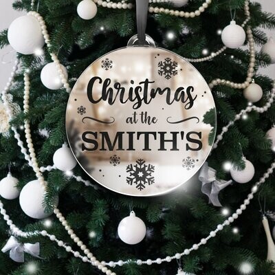 Personalised Mirror Family Name Tree Centre Decoration - Round 20cm