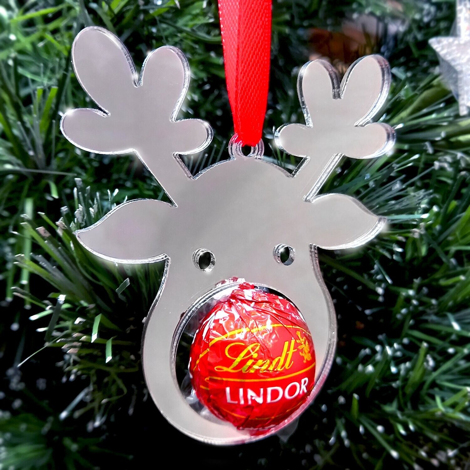 2 Mirror Rudolph Chocolate Holder Christmas Decorations