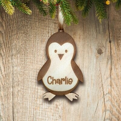 Personalised Wooden Penguin Christmas Decoration