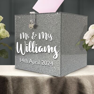 Personalised Glitter Acrylic Wedding Card Box - 30cm x 30cm