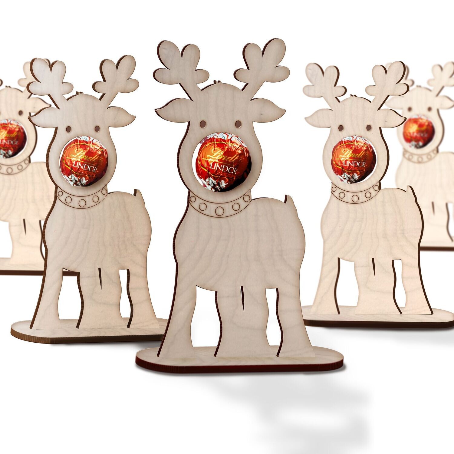 6 Pack Craft Blank Wooden Standing Reindeers with Chocolate Holder Noses