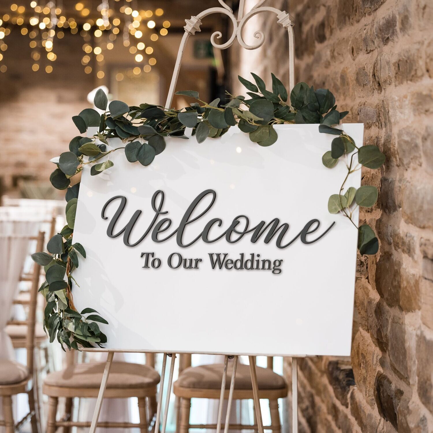 75cm x 50cm Large Rectangle White Wedding Welcome Board, Product: Board with Message in Raised Lettering Only, Lettering Colour: Gloss Grey