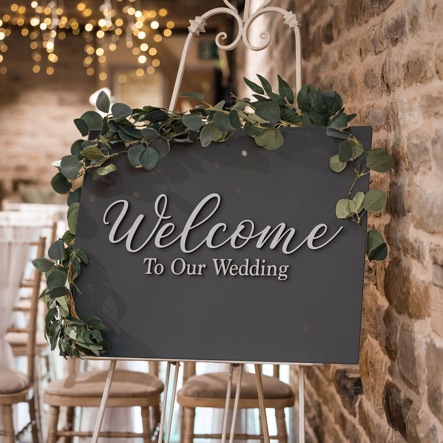 75cm x 50cm Large Rectangle Grey Wedding Welcome Board, Product: Board with Message in Raised Lettering Only, Lettering Colour: Gloss Grey