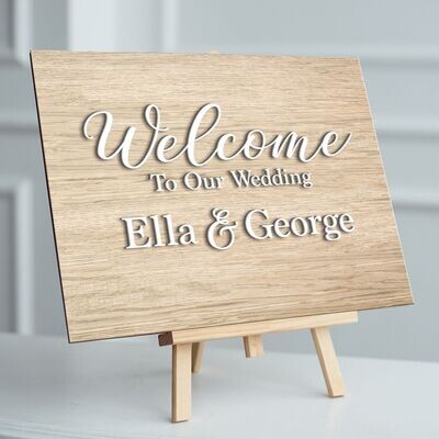 21 x 30cm Small Rectangle Oak Wedding Welcome Sign - Personalised with Raised Letters