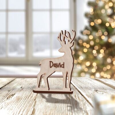 Set of Large Christmas Reindeer Personalised Wooden Place Setting Table Decorations