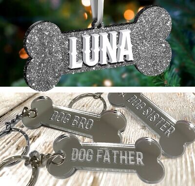 Personalised Doggy Glitter Decoration & Keyring Bundle