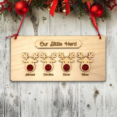 Personalised Wooden Reindeer Family Hanging Plaque - Christmas Decoration Gift