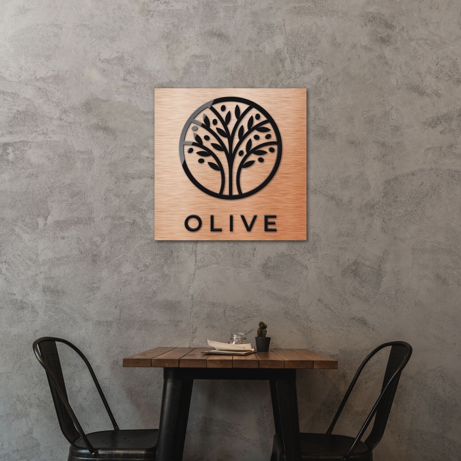 Metallo Square Brushed Metal Interior 3D Logo Business Sign, Metal Finish: Brushed Copper, Sign Size: 500mm x 500mm