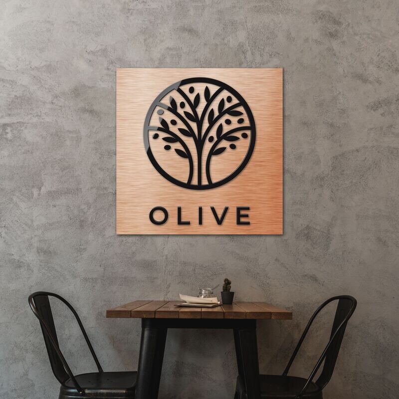 Metallo Square Brushed Metal Interior 3D Logo Business Sign