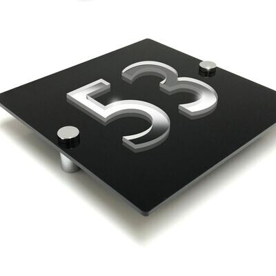 Refletto Square House Number Sign | Gloss Black with Mirror Numbers | 15 x 15cm