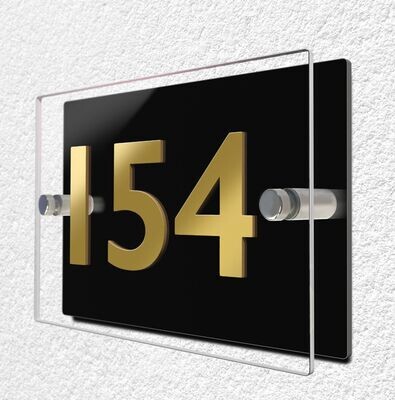 Claro Dual Layer House Number Stand-off Sign | Matt Gold Acrylic Raised 3D Numbers | H15 x W21cm