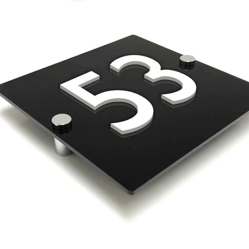Villamo House Number Stand-off Sign | White Acrylic Raised 3D Numbers | H15 x W15cm