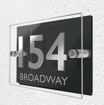 Claro Dual House Number & Street Stand-off Sign | Acrylic Raised 3D Numbers | H15 x W21cm