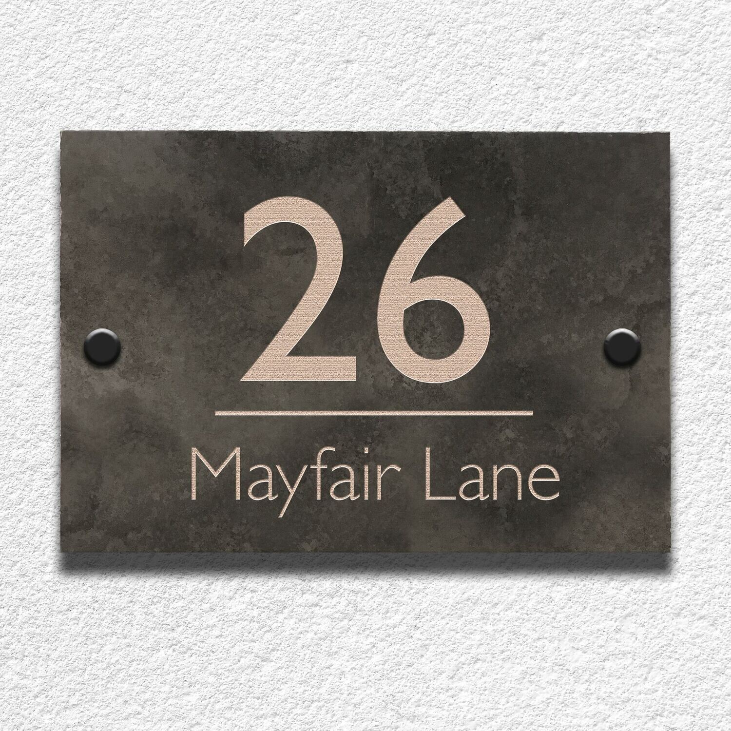 Mayfair Honed Slate House Sign | Number & Street | 15 x 20cm, Type Style: Contemporary